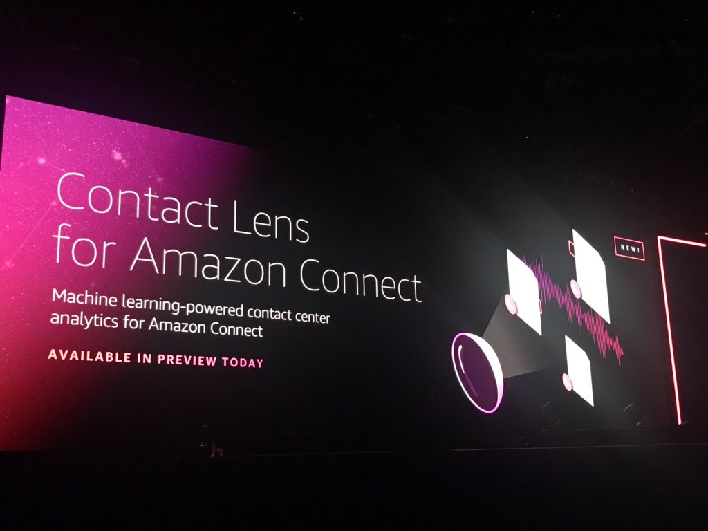 capside's tweet image. And now, ML applied to contact centres. Amazon Contact Lens for Amazon Connect. 

—
#reInvent2019
#NTTonAWS #capsideAWS
#AWSreinvent2019 #AWS