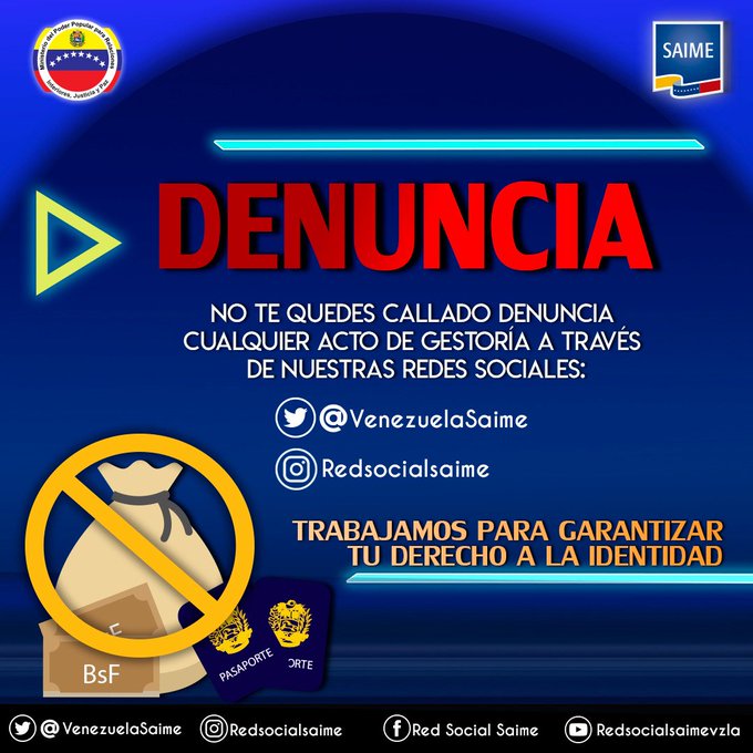VenezuelaSaime's tweet photo. #Saime en la lucha anticorrupción; no permitas que terceros se beneficien con la tramitación de tus documentos de identidad. Realiza tus solicitudes de forma directa, personal e intransferible ¡Recuerda todos somos responsables de erradicar la corrupción! https://t.co/qb9hsLddpi
