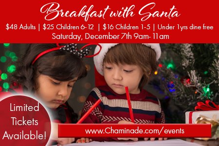 Breakfast with Santa THIS WEEKEND! Bring the littles for a cozy morning of festive fun and Santa smiles. bit.ly/ChaminadeBreak…