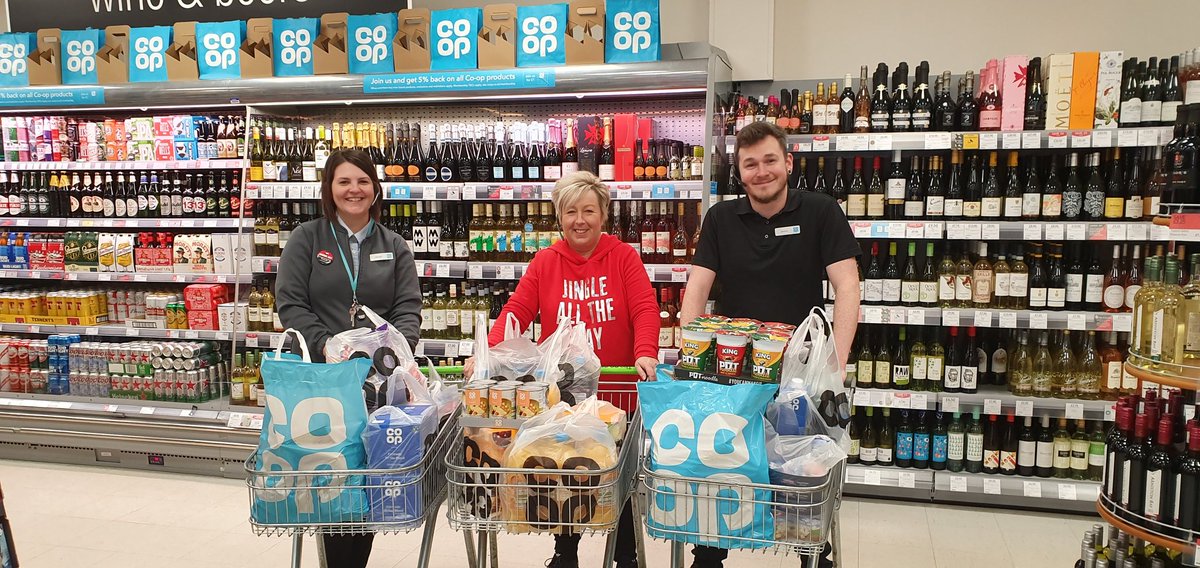 StuFreem's tweet photo. Three trolleys full of goods ready to go to the Renfrewshire foodbank, kindly bought by 3 of our customers who wanted to use their 5% membership rewards to help others this Christmas, really kind gesture.  
@coopuk @Poody1976 @mazieblake12345 #itswhatwedo https://t.co/BX7OnCrrOs