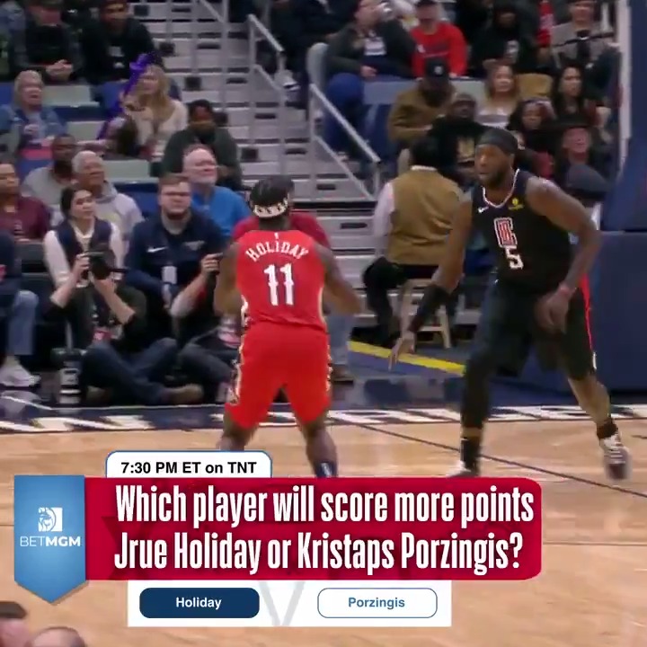 Which player will score more points in tonight's matchup: Jrue Holiday or Kristaps Porzingis? 👀
Primetime Picks presented by @BetMGM ➡️ http://nba.app.link/pickem