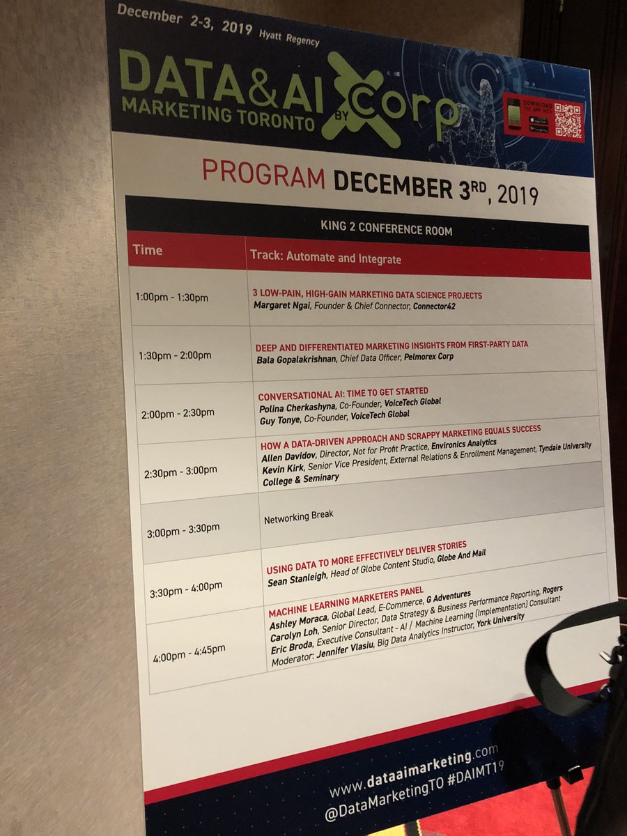 The @EnvironicsA team are excited to be at the @datamarketingTO today again. I’ll be speaking with Kevin Kirk from <a href="/TyndaleU/">Tyndale University</a> at 2:30p, and will be at our booth all afternoon.
Swing by to say hi, and learn about #DataForGood! #DAIMT19