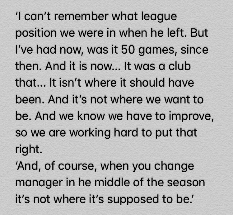 DuncanCastles's tweet photo. Ole Gunnar Solskjær on ‘what kind of position he picked Manchester United up in’ a year ago.
(They were 6th with 26 pts from 17 games + in the Champions League knockout round. Solskjær is 9th with 18 pts from 14 + in Europa League knockout round.)
#MUNTOT
https://t.co/ZvSfNlQBen https://t.co/S0Vyd2E7h7