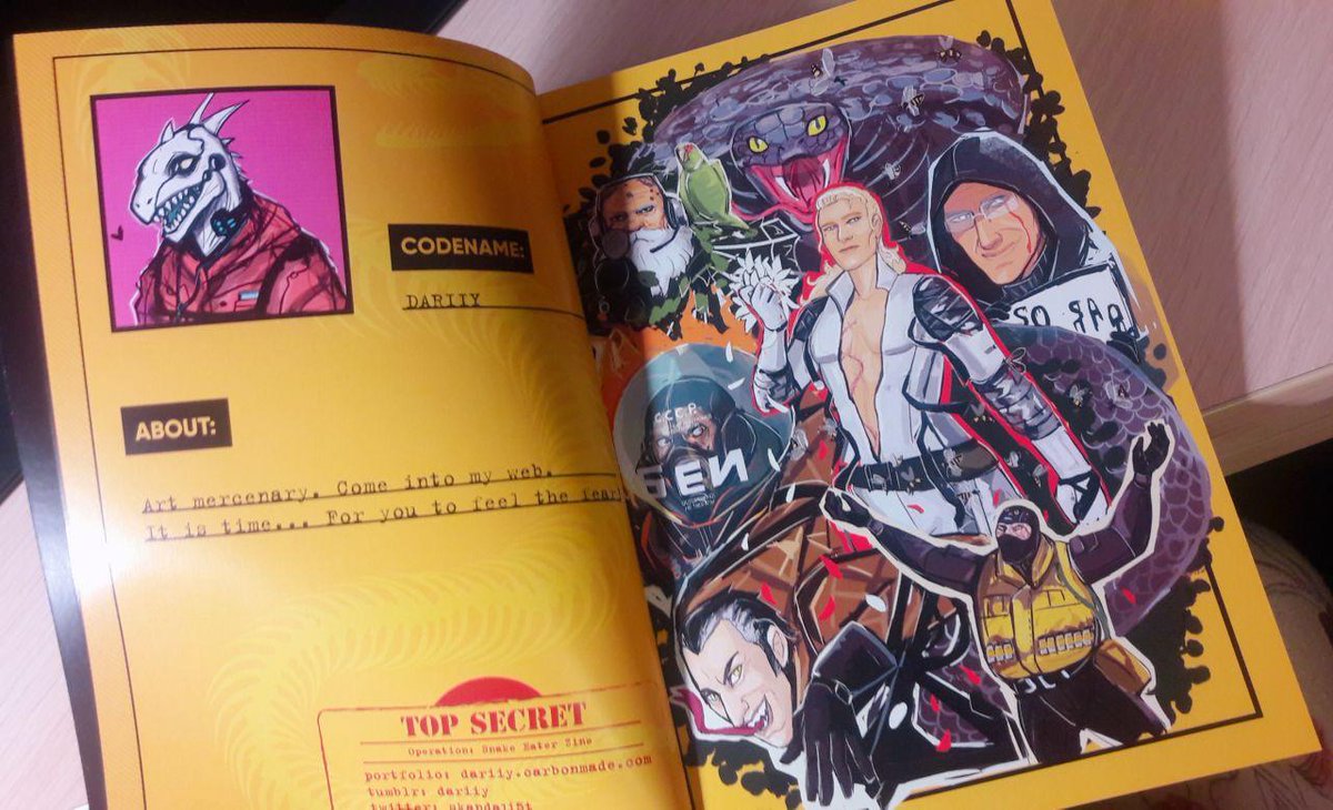 What a thrill!
Look at all of this beauty from the <a href="/J0hnny_Print/">🐍Snake Eater Zine🐍</a> 's Snake Eater Zine!!! (and also at my spread aaaa)
It is still available here: 
🦎physical copy etsy.com/shop/JohnnyChu…
🐍digital gumroad.com/l/Lpodl