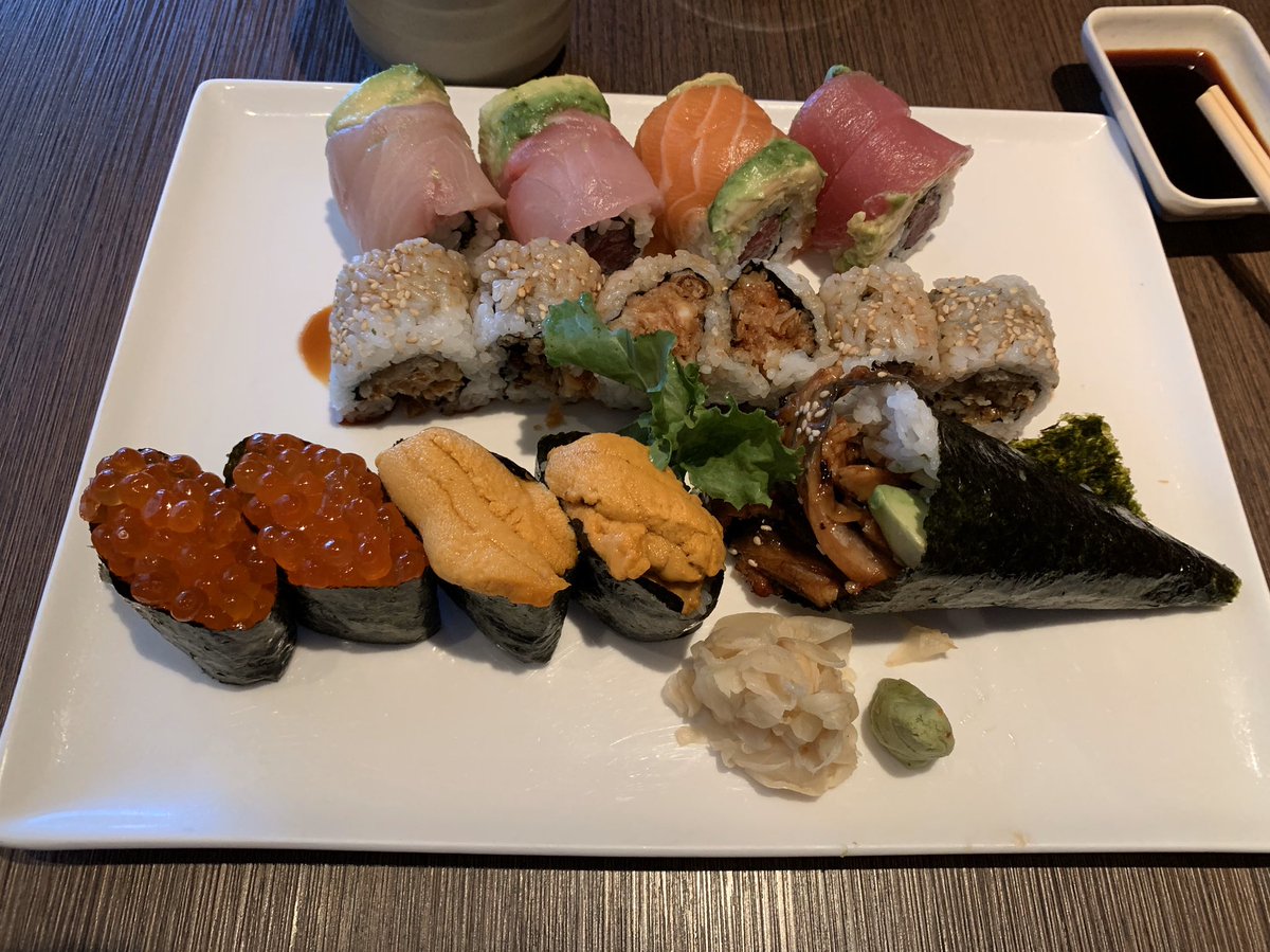 Uni, ikura, unagi, rainbow, and soft shell crab