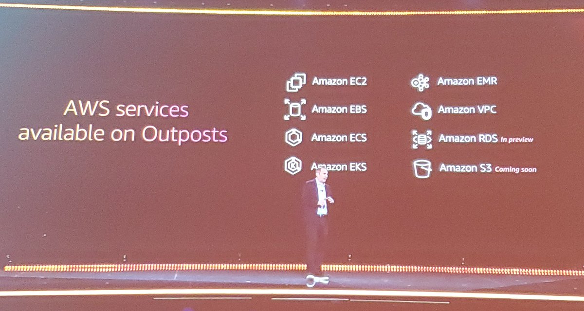 PatrickMoorhead's tweet photo. Outposts GA today. Not surprising. Interested to know how S3 is supported. Available is native AWS and @VMware. #reInvent https://t.co/rKDAyLn0cE