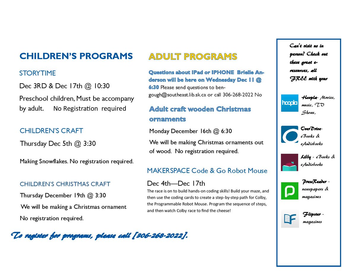 Here's what is happening this month at the Library