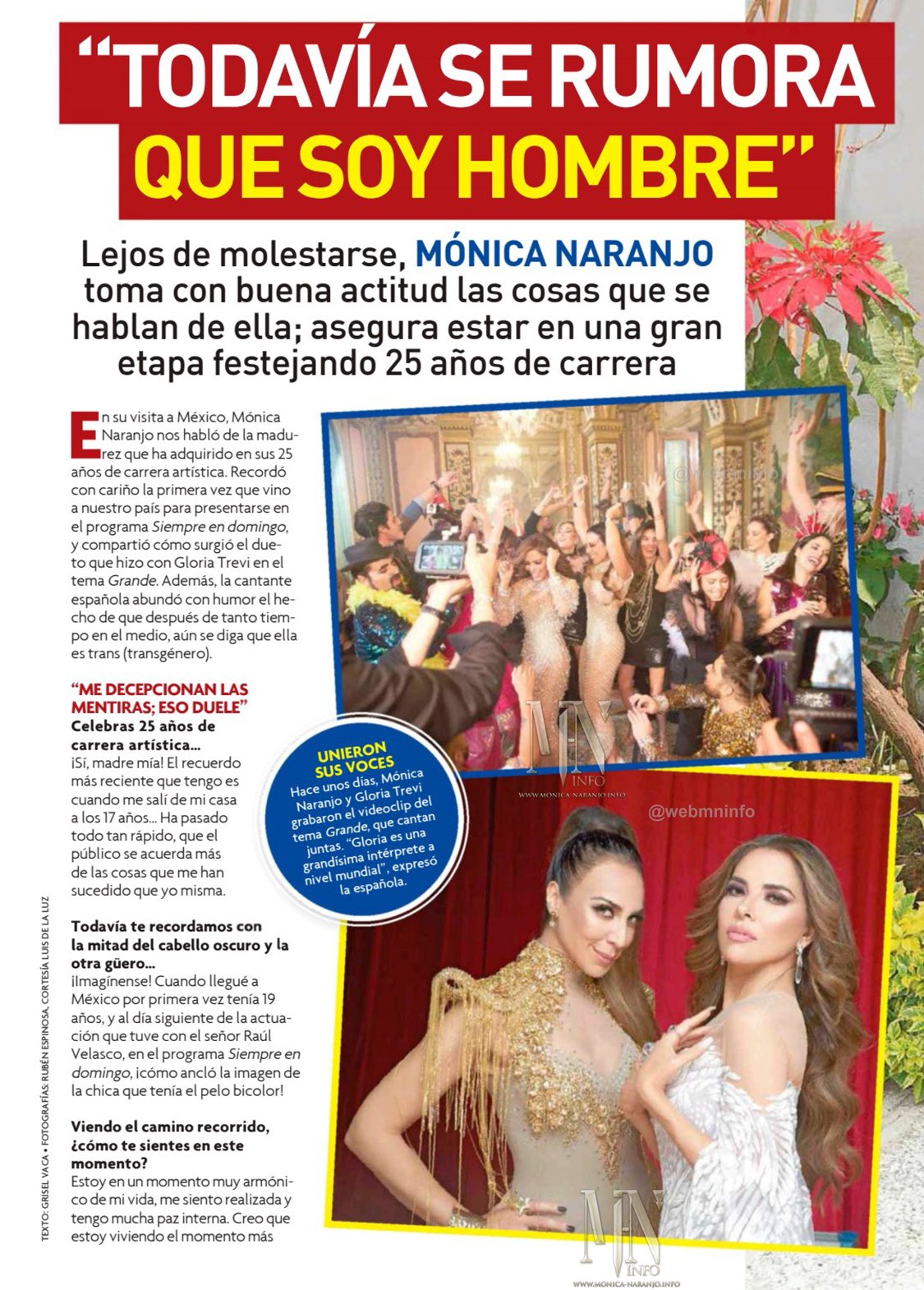 Monica-Naranjo.info on X: #Prensa Aquí os dejamos a mejor calidad la  entrevista a @monicanaranjo que han publicado en @TVyNovelasMex y dónde  aparecen 2 fotogramas del rodaje del vídeoclip de #Grande junto a @