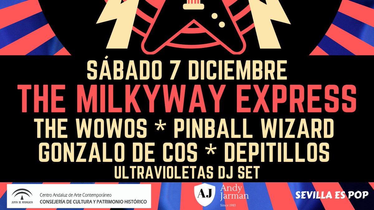 Este sábado en <a href="/caac_sevilla/">CAAC - Centro Andaluz de Arte Contemporáneo</a> con ENTRADA LIBRE, segunda jornada de #RockOn Festival de Rock de Sevilla. De 12:00 a 20:30 con #TheMilkywayExpress, <a href="/TheWowos/">the_wowos</a> @depitillos <a href="/gonzalodecos/">Gonzalo de Cos</a> @pinballwizardse y #UltravioletasDJSet

<a href="/TheMilkywayExp/">TheMilkywayExp</a> actúan a las 15:45 hrs, puntuales.