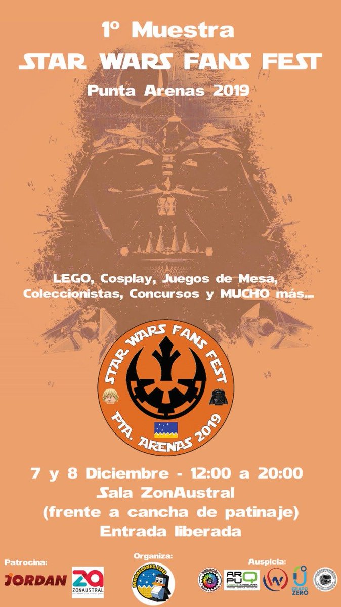 magallaneslug's tweet photo. Los invitamos al 1er Star Wars Fans Fest de Punta Arenas
Entrada gratuita, para toda la familia los días 7 y 8 de Diciembre en Zona Franca.
Juegos y concursos muy interesantes con premios fantásticos. 
Info Link:
https://t.co/sNi2bLFb3Z
#puq #PuntaArenas https://t.co/Dl9tWQkPV4
