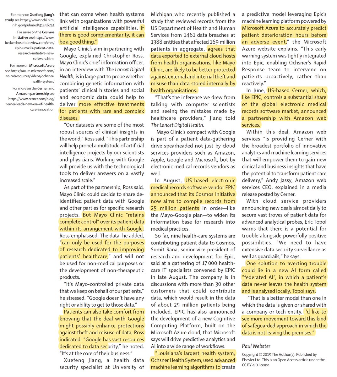 EricTopol's tweet photo. The cloud is becoming the "in" destination for patient data at scale: is that good or bad? https://t.co/VnQEyWuwdm @LancetDigitalH 
@Microsoft @Azure @amazon @awscloud @MAyoClinic @Cerner @googlecloud @EinsteinsAttic @medConfidential
 https://t.co/uQJCCfv8ps @NHS_HealthEdEng #AI https://t.co/fIZ3rnG2So