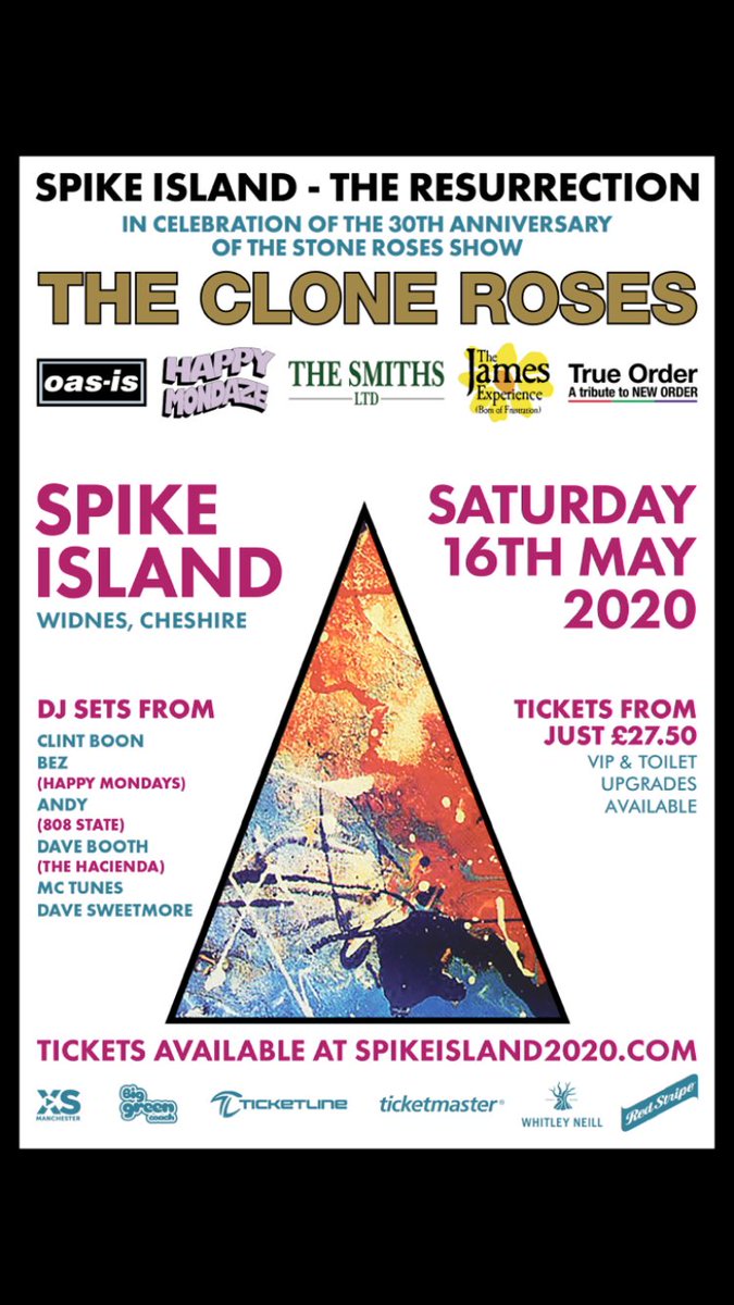 I’m excited to announce that I’m DJing at Spike Island - The Resurrection in Widnes next May alongside <a href="/thecloneroses/">The Clone Roses</a> &amp; many more! It’s actually ON Spike Island!!Tickets go on sale on Saturday at 10am here: bit.ly/SpikeIsland2020 See you down the front xxx @spikeisland2020