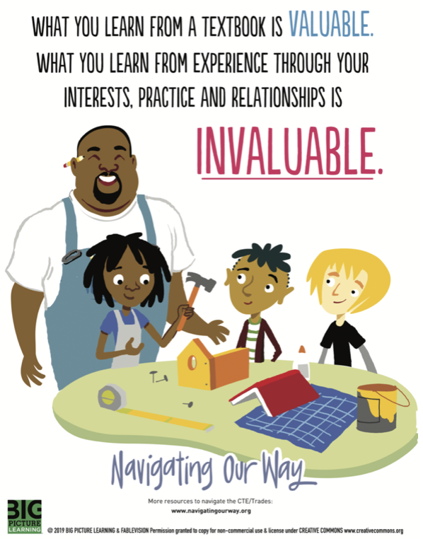 bigpiclearning's tweet photo. What you learn from a textbook is valuable. What you learn from experience is invaluable. Download free #NavigatingOurWay posters and watch the story that tells of Sylvie and Seymour's journey at https://t.co/STMDOSMWlK. #CTE #EdChat #Deeperlearning cc: @EduQuinn @FVStudioBoston https://t.co/aEOhOpJHFH