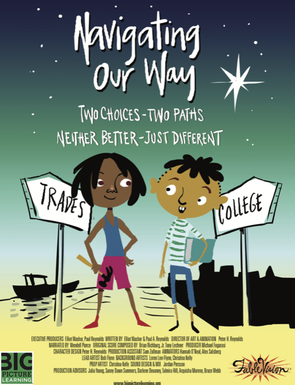 bigpiclearning's tweet photo. Our students have multiple choices down multiple paths. None better, just different. Download free #NavigatingOurWay posters and watch the story that tells of Sylvie and Seymour's journey at https://t.co/STMDOSMWlK. #CTE #EdChat #Deeperlearning cc: @LPI_Learning @FVStudioBoston https://t.co/aZcrqlKY1u