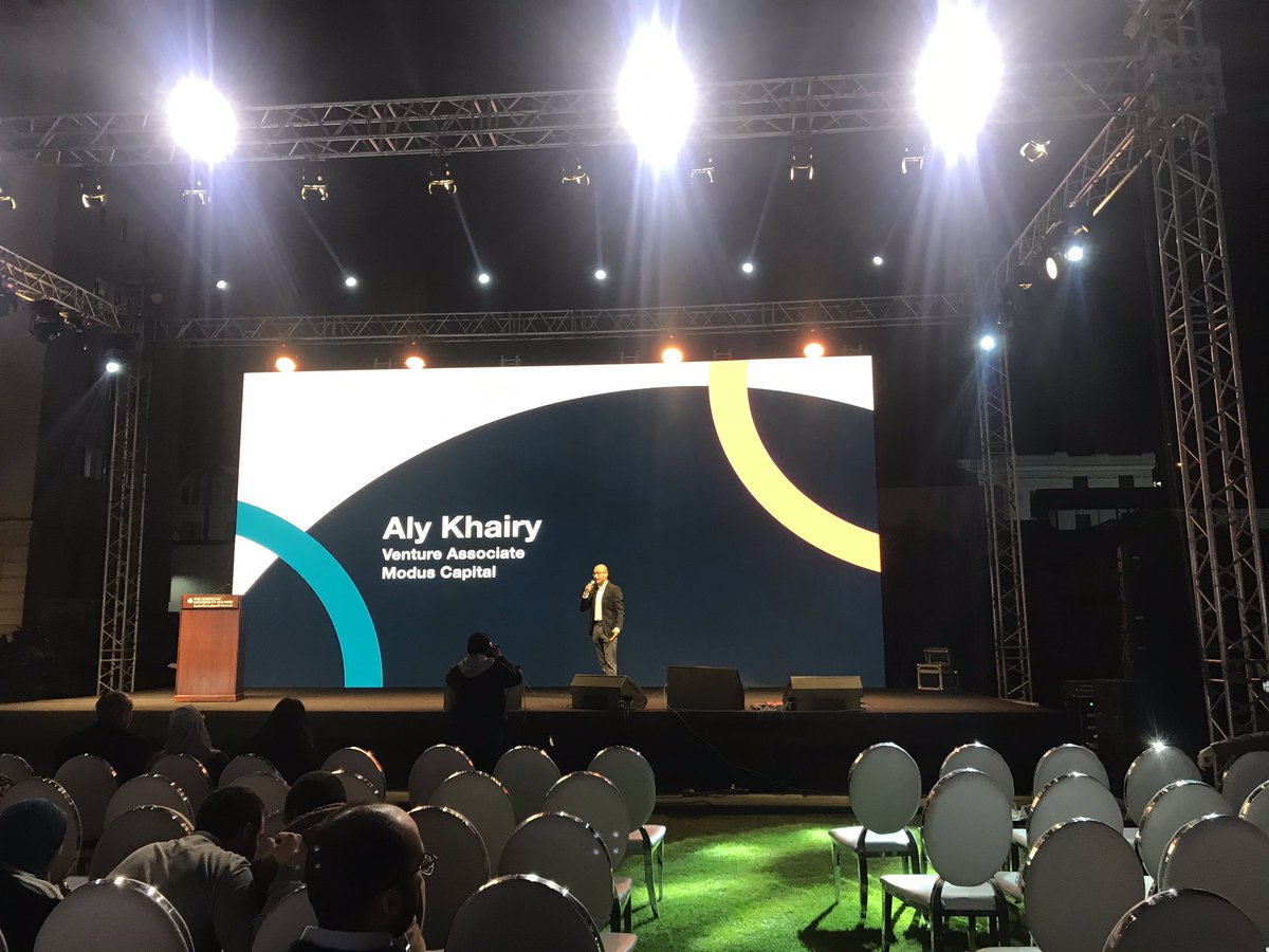 #Live: Aly Khairy, venture associate <a href="/moduscapital/">moduscapital</a> :“We are very proud to partner with <a href="/aucventurelab/">AUC Venture Lab</a>. We are investing one million dollars in startups graduating from the venture lab.” #VLabDemoDay