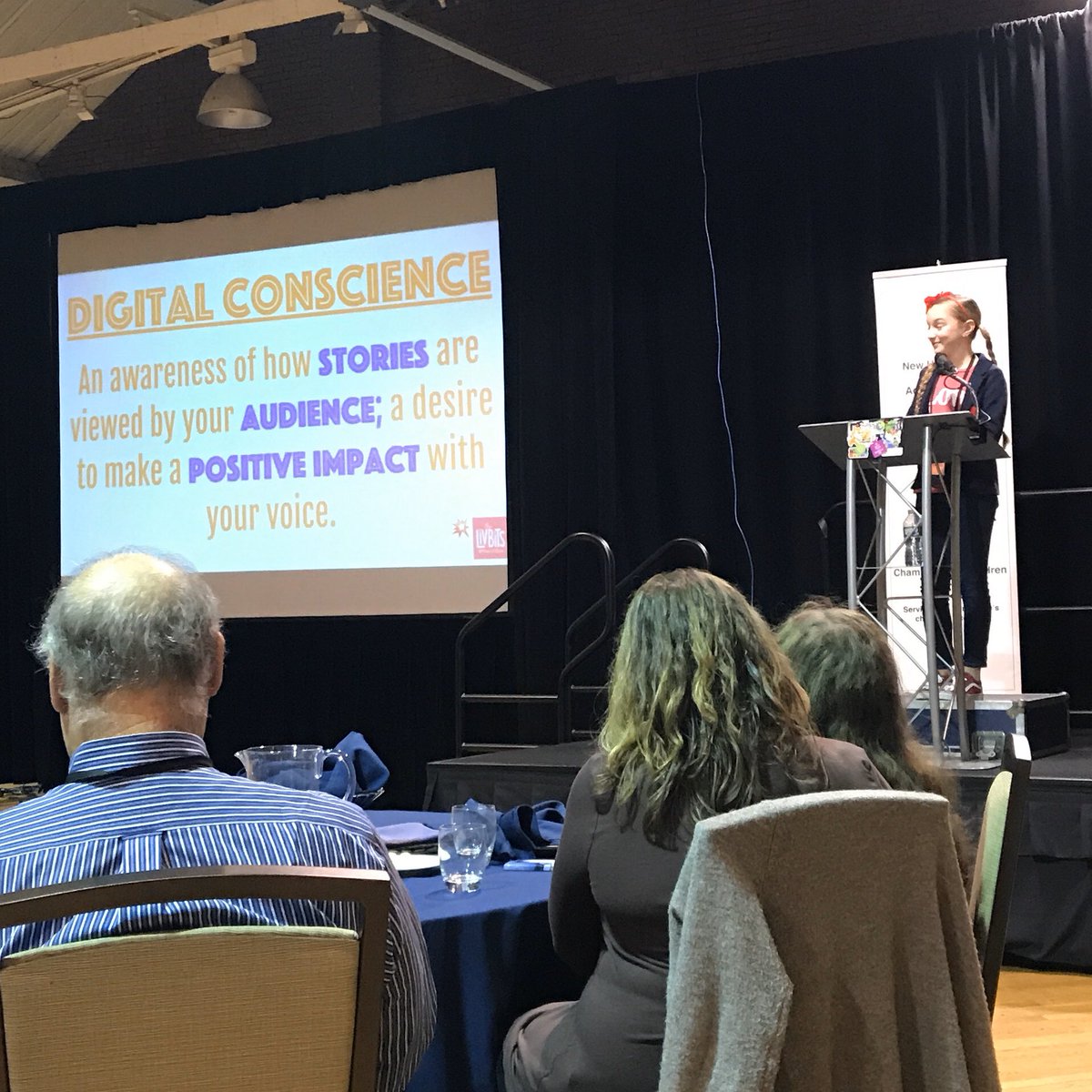 techspire's tweet photo. Being behind the social media bar, I haven’t been able to attend any sessions... but the keynote by @thelivbits was amazing! My biggest takeaway so far! #digitalconscience This is a message our Ss NEED to hear! #NHCMTC https://t.co/GA9xIcKShD