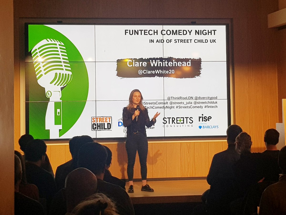 Funtech Comedy night @ThinkRiseLDN. <a href="/clarewhite20/">Clarence White</a> turning her hand to comedy impresario for <a href="/streetchilduk/">Street Child</a> and <a href="/streets_julia/">Julia Streets</a>