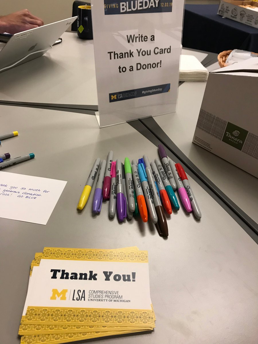 umichCSP's tweet photo. Free DONUTS &amp; HOT DRINKS from now until 4p.m. @ the CSP office (1139AH) for #GivingBlueday !!! Write thank you cards to donors &amp; enter into a raffle to win some U-M gear!💙🧡💙🧡 https://t.co/18nHtqRpkB