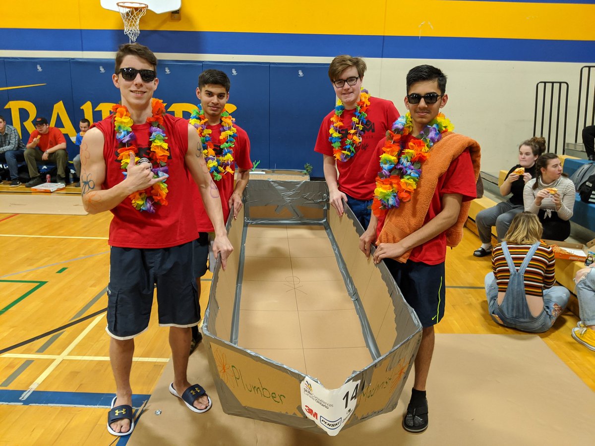 tech_swc's tweet image. Congratulations to the Gold medal team @skillsontario cardboard boat competition.
Saurin Patel, Sagar Patel, Evan Keyes and Michael Brown. Great job boys!!