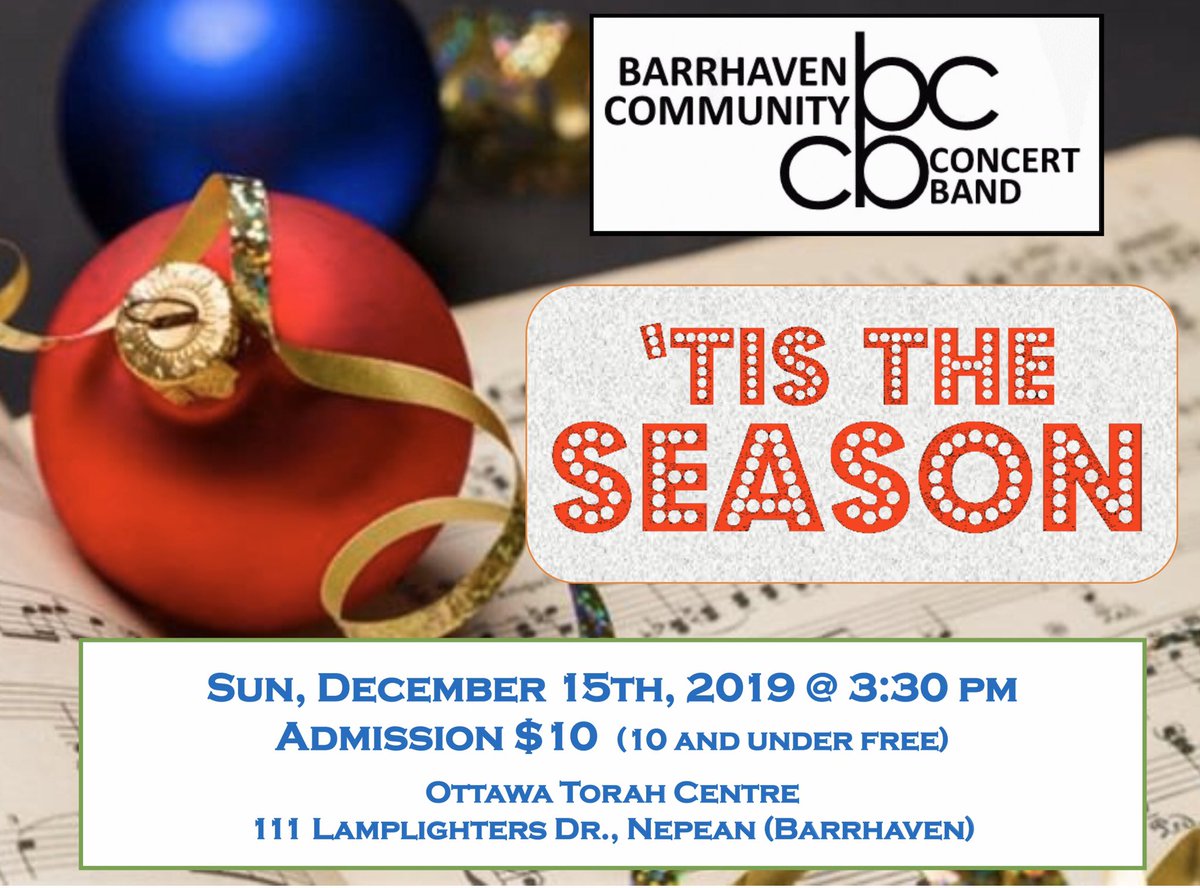 We hope you’ll join us as we present our holiday concert ‘Tis the Season’ on December 15th at the Ottawa Torah Centre in #Barrhaven.