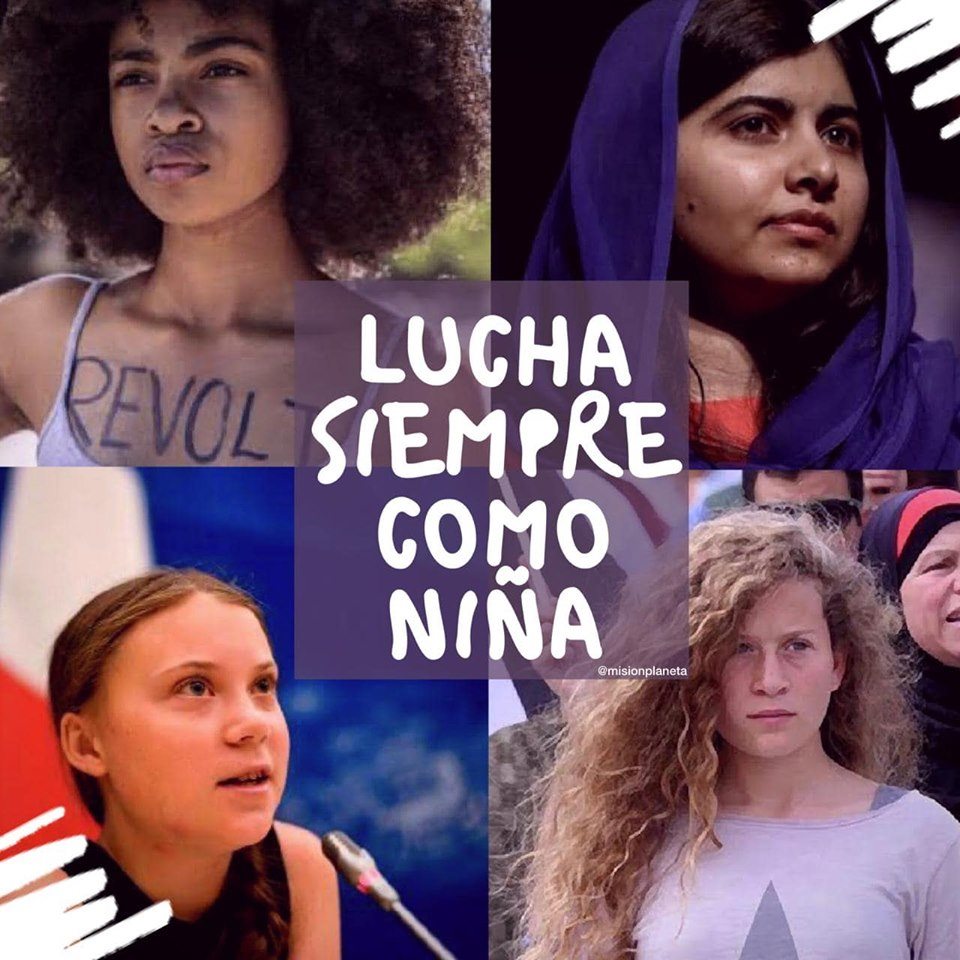 Fotos de las niñas nombradas en el artículo enlazado y una frase entre todas ellas: "Lucha siempre como niña".