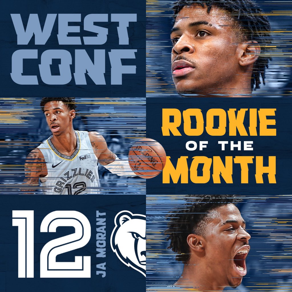 ✅19 points 
✅6.8 assists 
✅1.23 steals

✅8 20 point games 
✅3 double doubles.

Your <a href="/NBA/">NBA</a> Western Conference Rookie of the Month: @jamorant. 

#GrzNxtGen