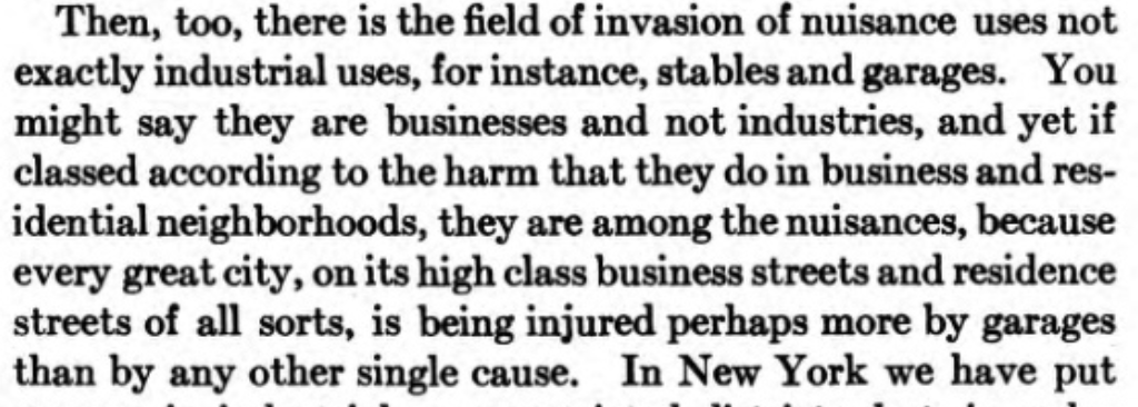 Bassett responds that the real "industrial" danger threatening residential and business areas is not heavy industry but stables and garages