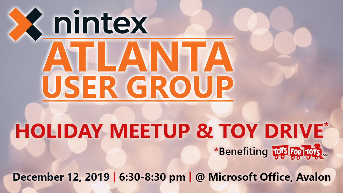 atlnug's tweet photo. Updated agenda for the next ATL #Nintex #usergroup #meetup on 12/12/19 - check it out &amp; RSVP today! Lots of good on-prem topics coming your way! Also raffling door prizes - bring a new unwrapped toy for @ToysForTots_USA for your chance to win! https://t.co/ZySXbIpDuh @Nintex https://t.co/arnjw4HN12