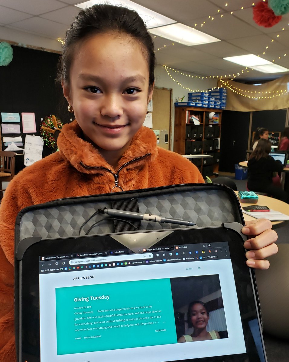 Reflecting upon #GivingTuesday by reading our peer's acts of kindness & blogging about our own experiences and people who have influenced us to give back.  #creatingglobalcitizens #blogger #spreadkindness #Proud2BePUSD #armstrongeaglessoar #21stcenturyskills @ArmstrongPUSD