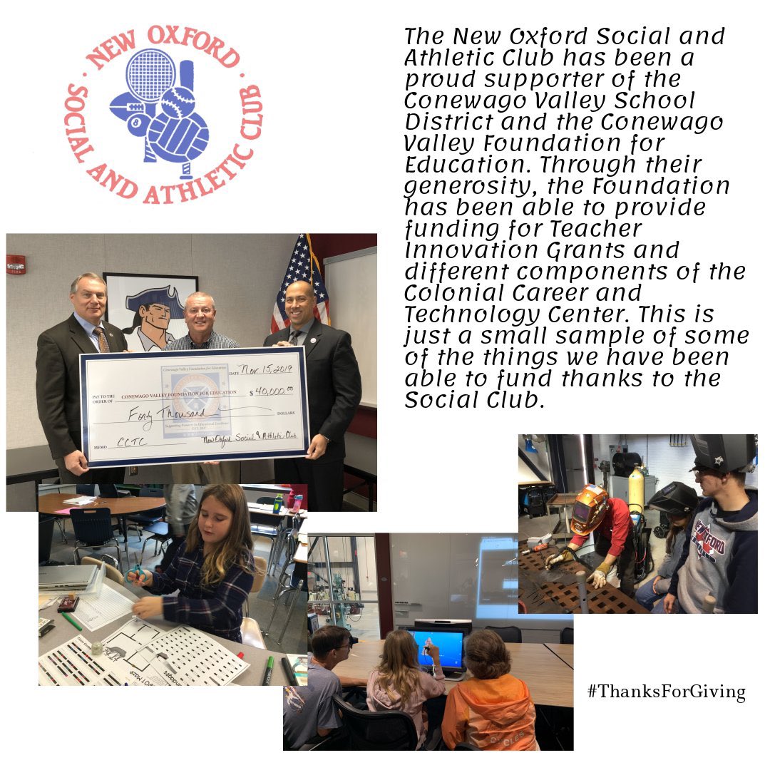 CVFEorg's tweet image. The New Oxford Athletic and Social Club has donated time after time to our school district and CVFE. They are a tremendous asset to our community! #ThanksForGiving #TheGreatColonialGive #newoxfordpa @CVSD17350