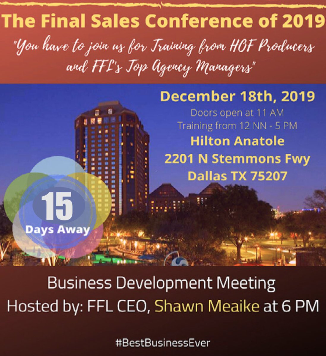 Join us and bring a friend to the FINAL training event of the year. All agents welcome! End your 2019 STRONG 💪🏻 #FFL #FamilyFirstLifeConnect #insurance #lifeinsurance #insuranceagent #insurancebroker #Dallas #Hilton #Training #businessdevelopment #BestBusinessEver
