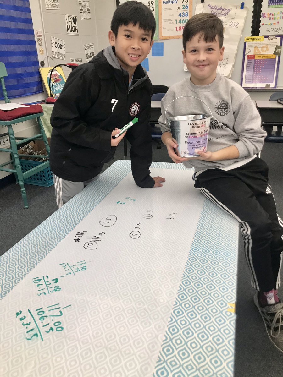 AnthonySchool's tweet photo. $223.15! Our students emptied their piggy banks and brought in a total of $223.15 today. Special thanks to these 5th graders for counting the money! You can join our students by donating today: https://t.co/PrsaaCZ3HK #GivingTuesdayKids #TAStudents #TAS75th #TheAnthonyCampaign https://t.co/buWDNBpGwN