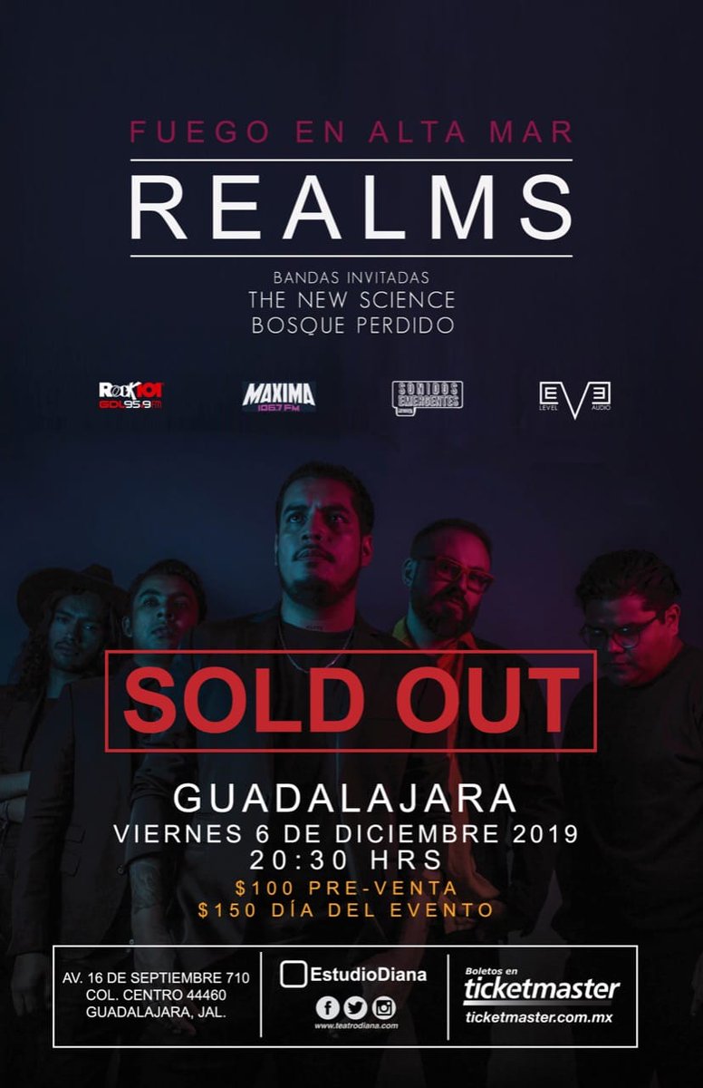 Nuestro primer Ticketmaster y SOLD OUT 🔥
En verdad estamos muy agradecidos con la respuesta de nuestros fans. 
Lamentamos que muchos se quedarán fuera pero pronto agendaremos nueva fecha. Nos vemos el viernes 🖤
#SomosRealms #FuegoEnAltaMar