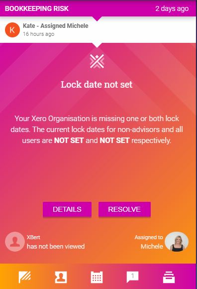 griz_mz's tweet photo. New XBert feature! #Lockdates  XBert knows  I normally set lock dates and advises when the lock has not been set or has been unlocked by an advisor. @XBertapp @ci_partners @Xero  #bookkeeping #cleanbooks https://t.co/QzVadlDYp3