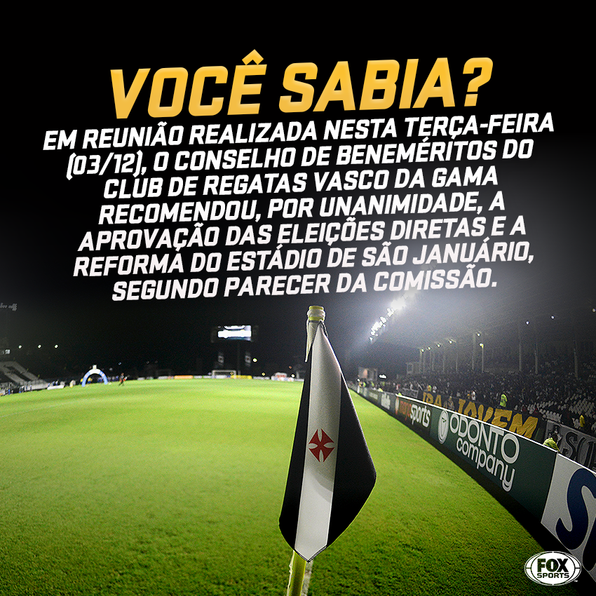 SportsCenterBR's tweet photo. Novos tempos! Vem aí eleição no @VascodaGama e um repaginado Estádio de São Januário! 👏👏👏👏 https://t.co/mF66RZfmz7