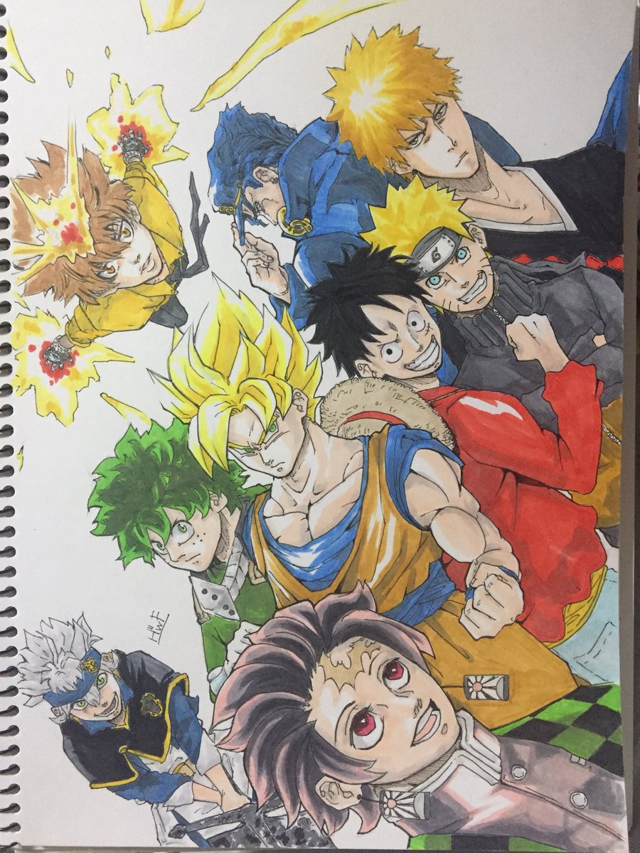 ばうふ ジャンプの主人公描けるだけ描いておりました ドラゴンボール Bleach Naruto絵描きさんと繋がりたい ワンピース好きさんと繋がりたい ジョジョラーさんと繋がりたい リボーン 鬼滅の刃絵描きさんと繋がりたい 鬼滅の刃絵描きさんと繋がりたい