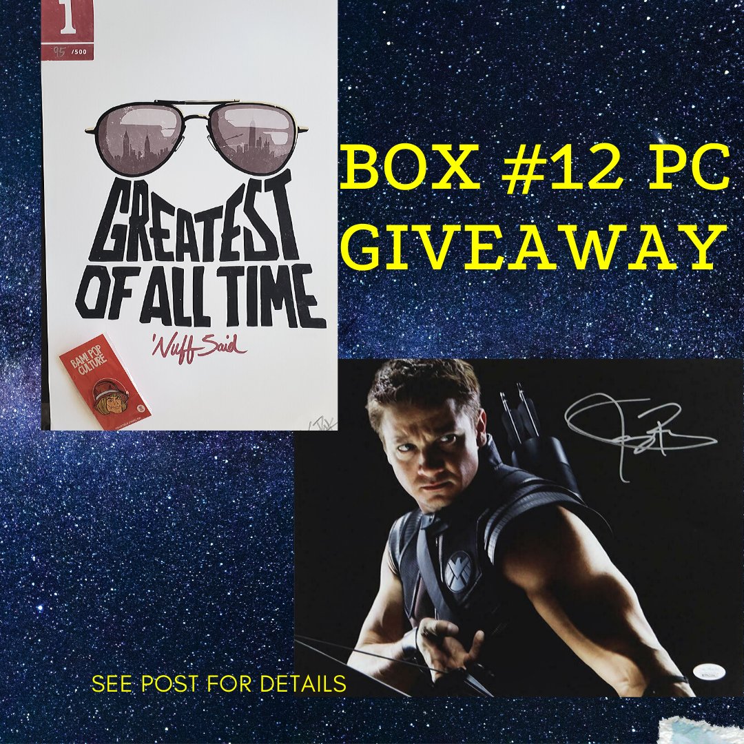 starpicscards's tweet photo. It's giveaway TIME!

Grand (1): Jeremy Renner signed Hawkeye pic!

First (4): Limited Art and PIN!

If you're a Member, then...

LIKE, RETWEET, and comment with a GIF of your fave franchise from PC BOX #12 (Home Alone, Fight Club, Scrooged) for an entry!

12 days to win! https://t.co/htRrNVz101
