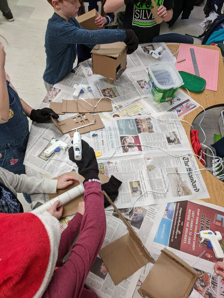 thekylekitchen's tweet photo. If you think kids can, they will! Grade 3s demonstrating safety while cutting and hot gluing their structures project. This will be their base of learning using #designingthinking and #SDGs Learning new tech for student voice down the road! @Flipgrid @DoInkTweets @makeymakey https://t.co/dkQMSNXfr5