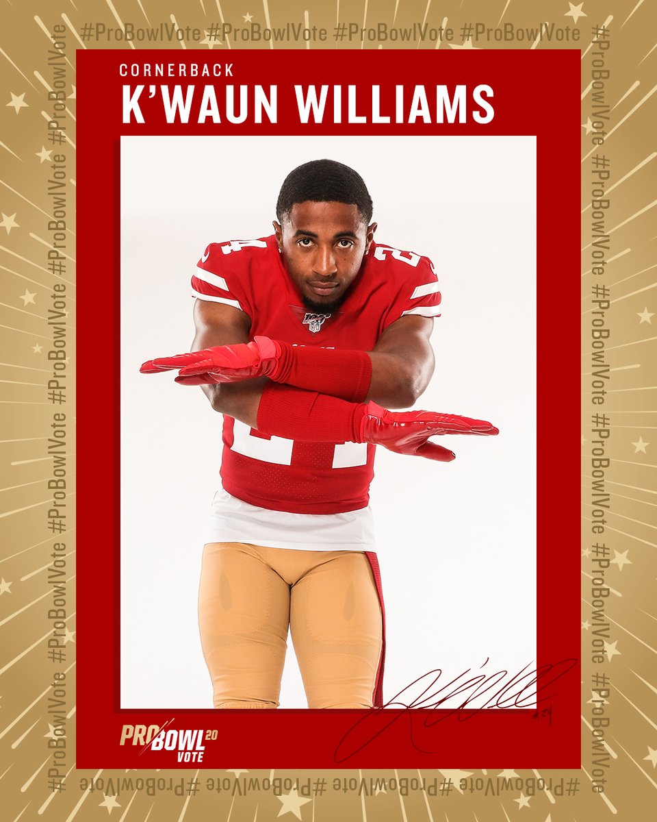 49ers's tweet image. RETWEET TO VOTE‼️

#ProBowlVote @Quaski29 
#ProBowlVote K'Waun Williams
#ProBowlVote @fred_warner 
#ProBowlVote Jimmie Ward