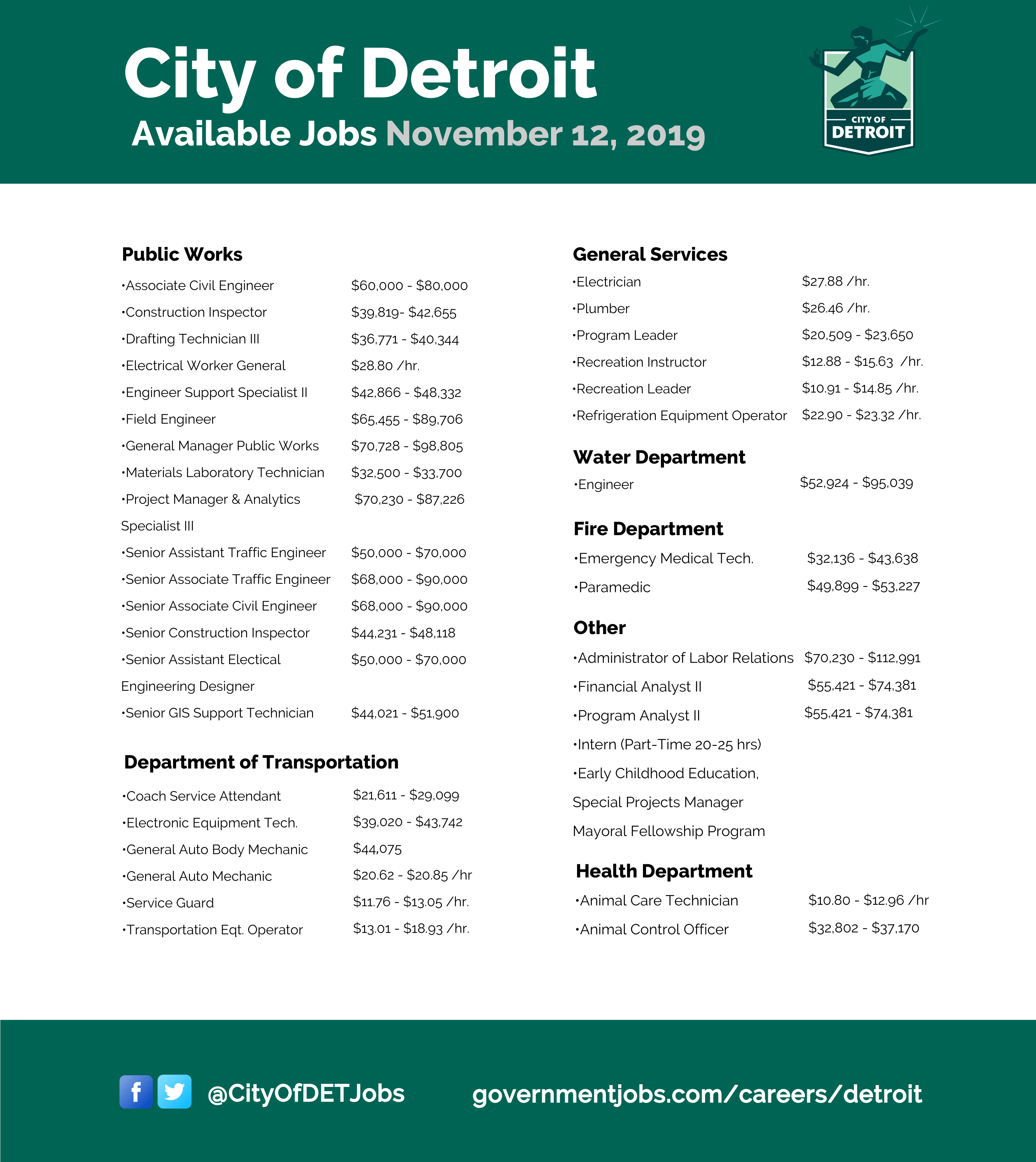 City of Detroit - Job Opportunities (@CityofDETJobs) / X