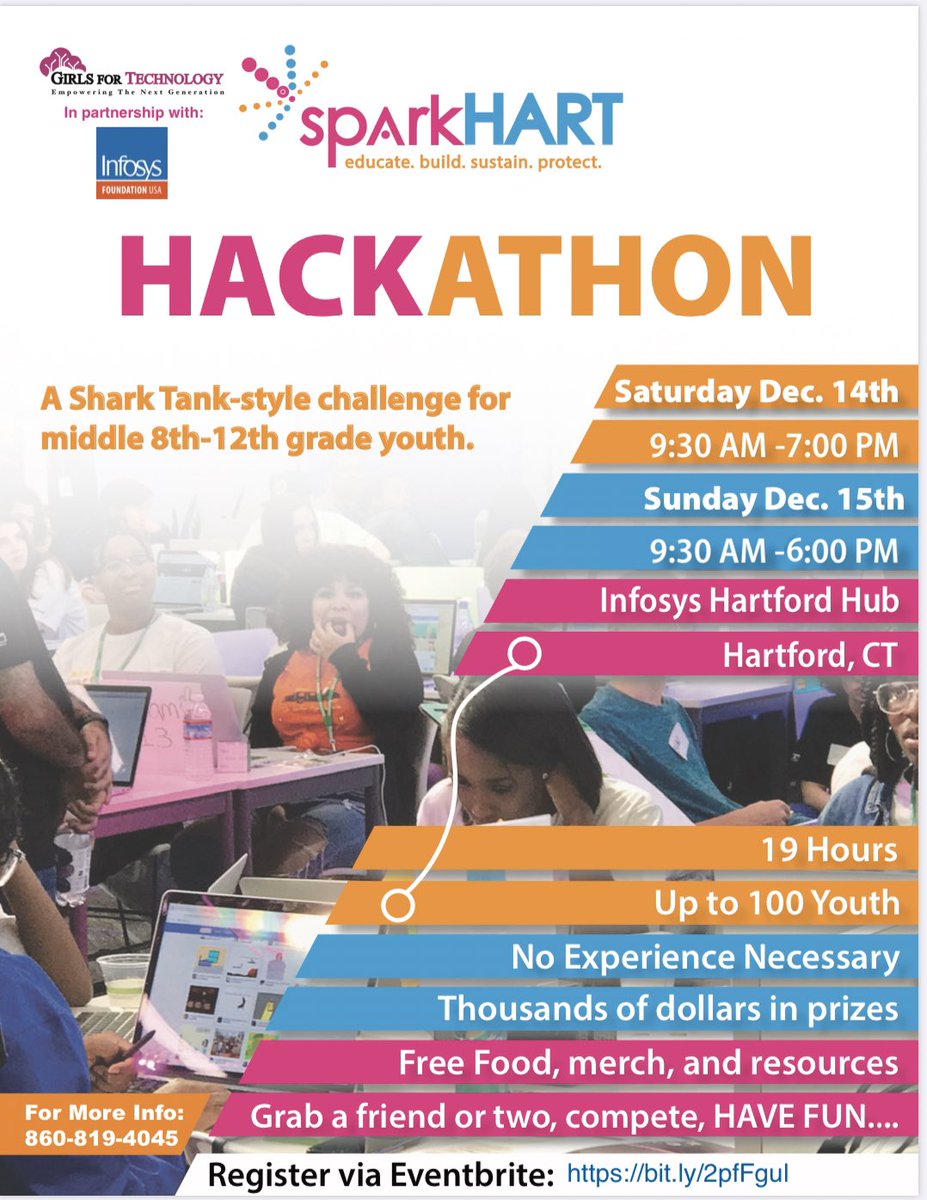 There are still available slots for youth grades 8-12 for our upcoming Hack-a-thon in partnership with @InfyFoundation!!

@Hartford_Public @HartfordSuper @HartfordTchrs 

#SparkHartCT #youthinstem

For details, visit: eventbrite.com/e/sparkhart-ct…