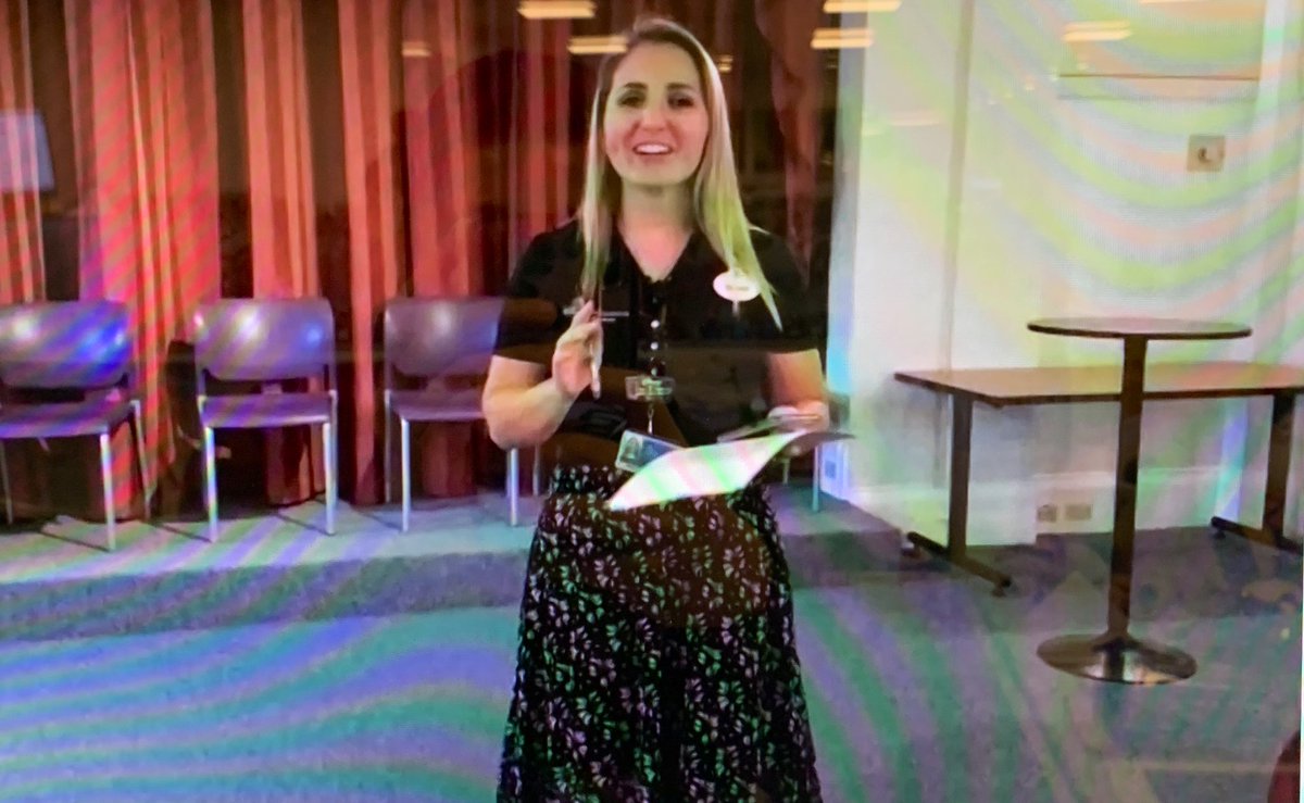 BtaoRecruits's tweet photo. Ok. But why does @DisneyPI_Sarah look like she’s about to brief me on the attraction I’m about to experience and then show me how to buckle my safety belt from right to left? https://t.co/PbNiTOpj3d