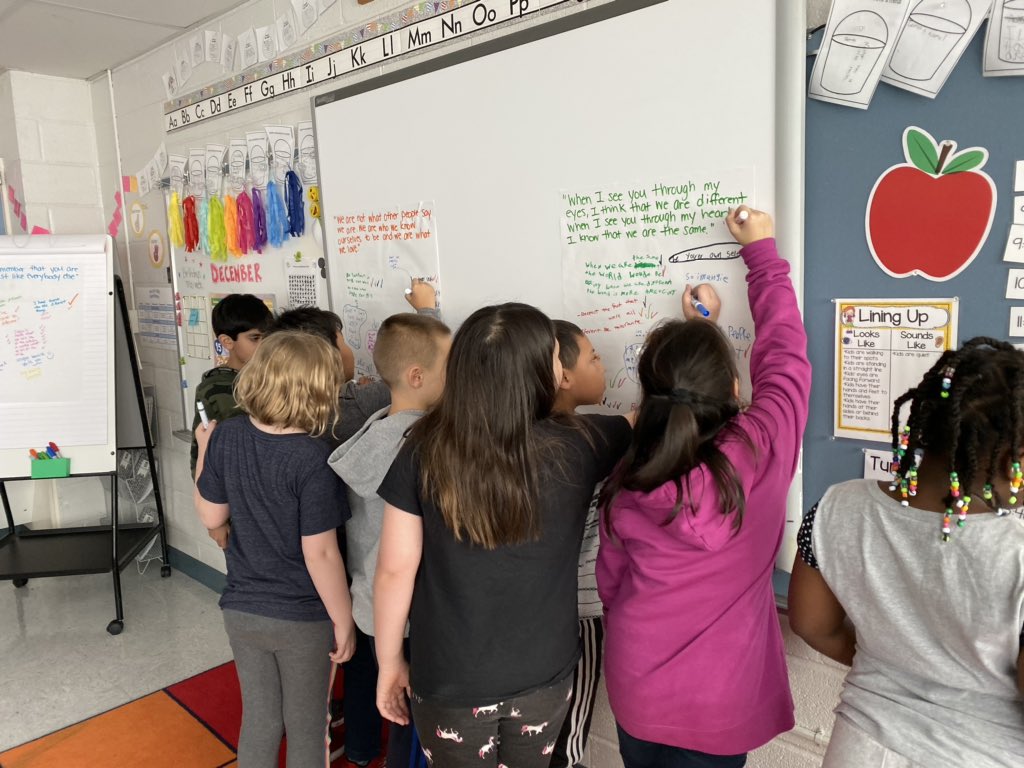 “What makes you different is what makes you beautiful.” Students spent the afternoon engaged in a powerful chalk talk for inclusion week. ✨ #inclusionweek #chalktalk #yay3A <a href="/HannahFCollins/">Hannah Collins</a> <a href="/Principal_Duffy/">Mary Duffy</a>