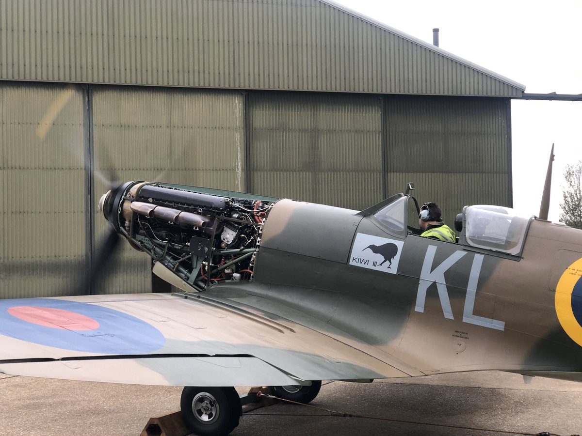 razorraza's tweet photo. Spitfire P7350 during an engine run earlier this year. The exhausts glowing slightly as it reaches the top of its range #bbmf #spitfire https://t.co/fGfkZr6RBr