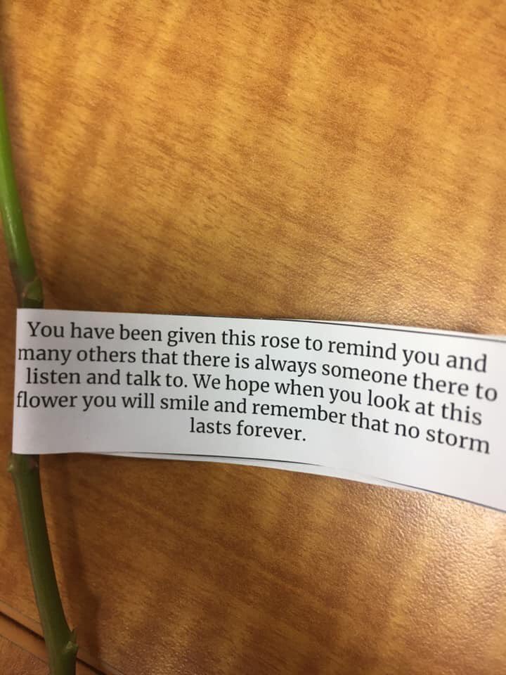 OrilliaYC's tweet photo. A group of youth stopped by tonight with a message that we all needed to hear. #orillia #youth #orilliayouthcentre #rose #community #doingsomethinggood #caring https://t.co/zXg6feFrrD