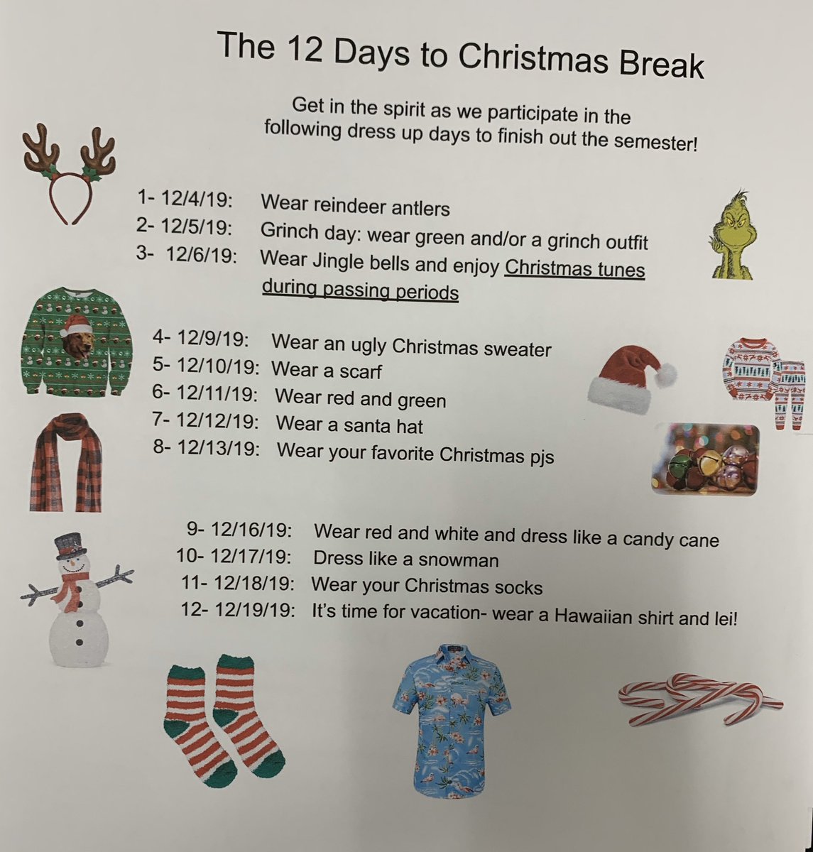 What a great year it has been so far! Let’s celebrate the last 12 days before we leave for break with some fun dress up days to count down til Christmas 🎄🎁🎄🎁🎄 <a href="/WillisSchools/">Willis ISD</a> <a href="/WillisISD_CTE/">Willis ISD CTE Center</a> <a href="/WillisYearbook/">WHS Yearbook</a> <a href="/WHSKatsCheer/">Willis HS Cheer</a> <a href="/Willis_HS_TX/">Willis High School</a> #StartsTomorrow #WhoaThatWasQuick