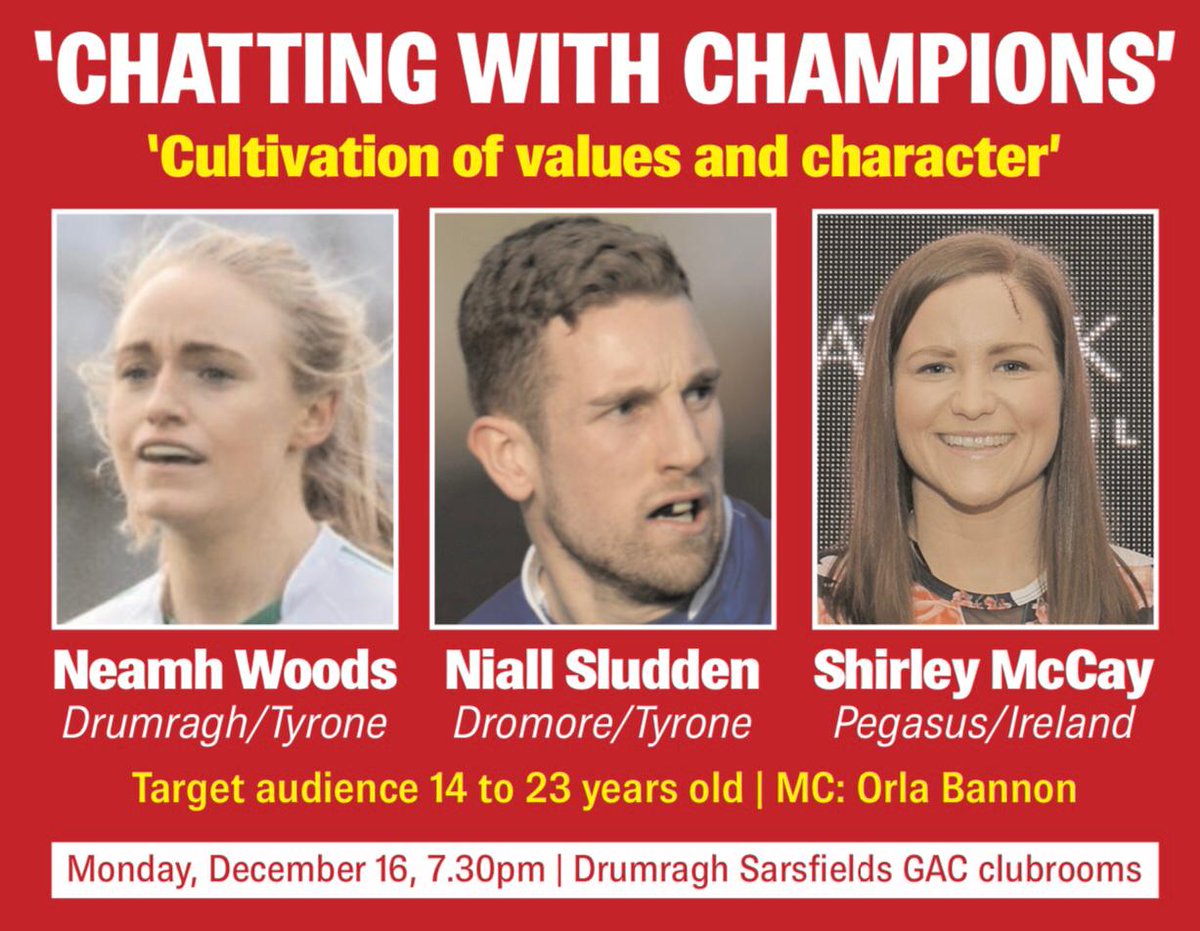 DrumraghGAC's tweet image. Sports about creating an environment for encouraging personal development. On Monday 16th December 7.30pm we are encouraging young people from local sports clubs to listen to the experiences of role models. The cultivation of values &amp;amp; character. Please come along. Free admission!