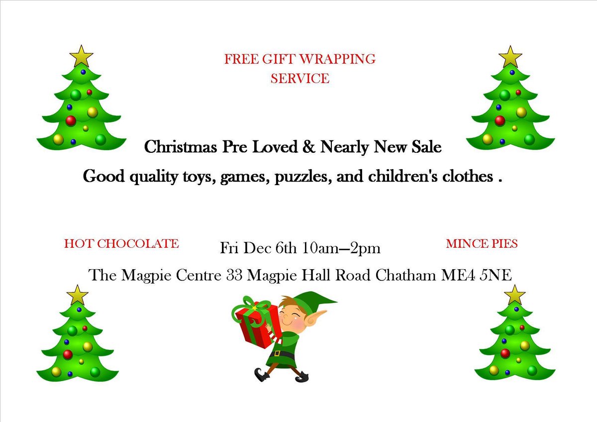 Come along to our Christmas pre-loved and nearly new sale this Friday in #chatham. A great way to find stocking fillers for your kids at bargain prices. #santasavers #elfhelpers 
Please RT and spread the word.