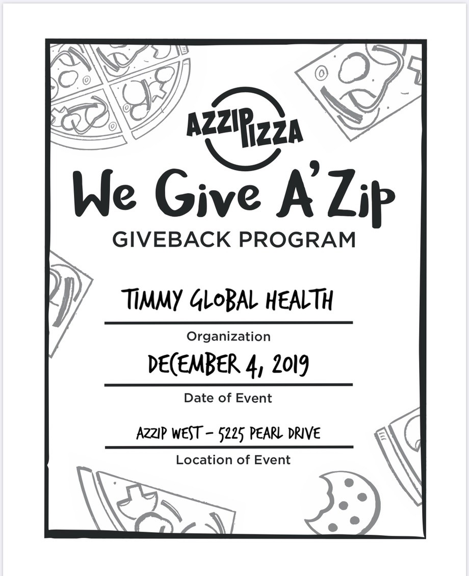 USITGH's tweet photo. Hey everyone!

Timmy Global Health USI will be having a giveback this Wednesday (12/04) at @AzzipTweets west side location! Come get some great pizza &amp; help a great cause while you're at it! 🍕🌍🏥 https://t.co/wbjcHdLraw