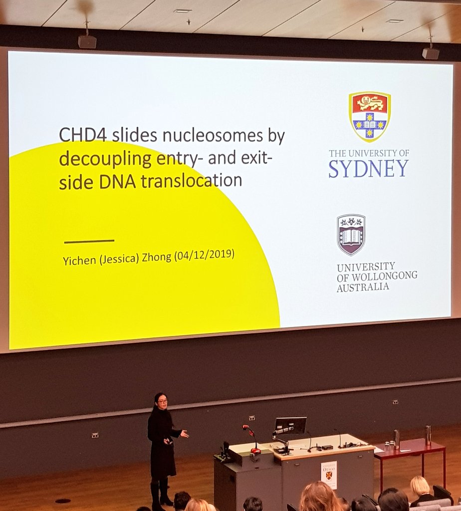 LanaCLy's tweet image. Yichen Zhong from @Mackay_Matthews @Sydney_Uni giving a wonderful presentation on the mechanism of CHD4-mediated nucleosome sliding 🧬 #actxvi19 @TranscriptACT